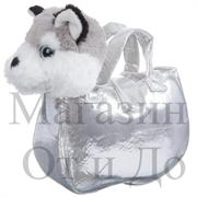 Мягкая игрушка Лайка в серебристой сумке 20 см с аксессуарами